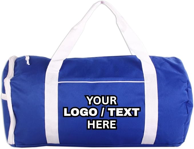Custom Roll Duffel Bag with Your Logo or Text – Personalized Gym Bag, Sports Team Bag, Travel Bag – Adjustable Shoulder Strap, 600D Polyester, 18 Inch, 4 Colors, Model 3018
