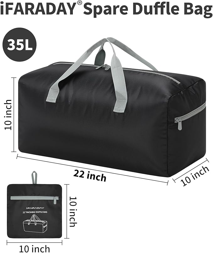 35L Small Foldable Duffle Bag - 22 inch Lightweight Spare Storage Bag for Travel(Black)
