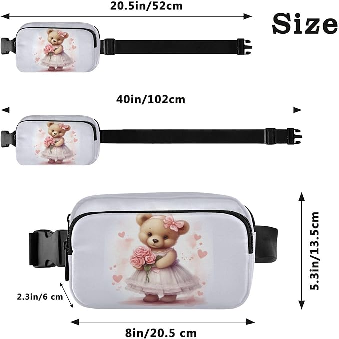 Valentine Teddy Bear Roses Fanny Pack for Women Men Water Resistant Fashion Waist Packs with Adjustable Strap Belt Bag for Travel Workout Jogging Hiking 21217875