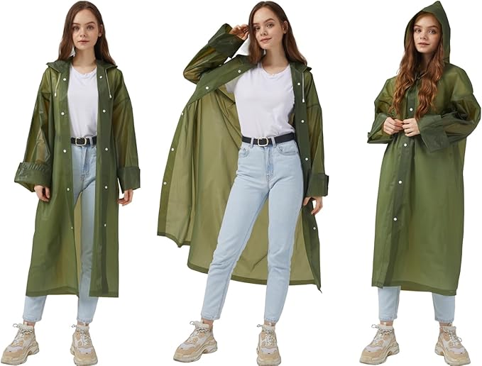 Rain Ponchos Raincoats for Adults Women, Reusable Rain Jacket Coats with Hood for Family Disney Park Travel 2 Pack