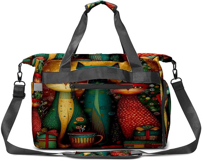 Fantasy Cat Multi Gym Bag for Women & Tennis Bag, Large Sports Duffel Bag Waterproof with Ventilated Shoe Compartment & Front Racket Sleeve, Lightweight Travel Weekender Overnight Bag