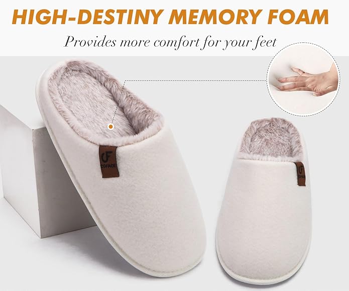 COFACE Mens Cozy Memory Foam Scuff Slippers Casual Slip On Warm House Shoes Indoor/Outdoor Sandal Slippers With Arch Support Rubber Sole Size 7-15