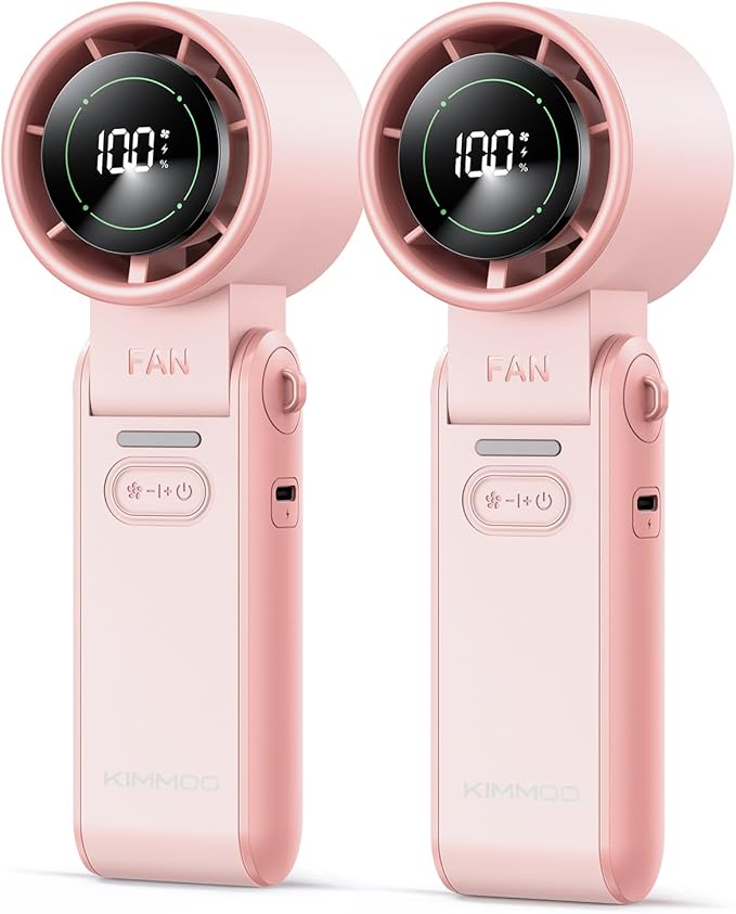 2 Pack Pink Portable Handheld Turbo Fan-100 Speeds, 13500 RPM, 12Hrs Cooling, Digital Display, USB Rechargeable Mini Hand Held Personal Fan for Travel Makeup Outdoor Indoor