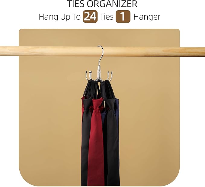ZEDODIER 2 Pack Belt Organizer for Closet, Heavy-Duty Rotating Belt Hanger Rack Holds up to 48 Belts, Hanging Space Saving Metal Belt Holder for Closet Storage, Silver