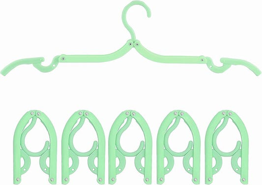 6PCS Portable Folding Clothes Hangers Clothes Drying Rack for Travel (Green)
