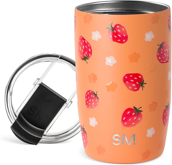 Simple Modern Travel Coffee Mug Tumbler with Flip Lid | Reusable Insulated Stainless Steel Cold Brew Iced Coffee Cup Thermos | Gifts for Women Men Her | Voyager Collection | 12oz | Strawberry Fields