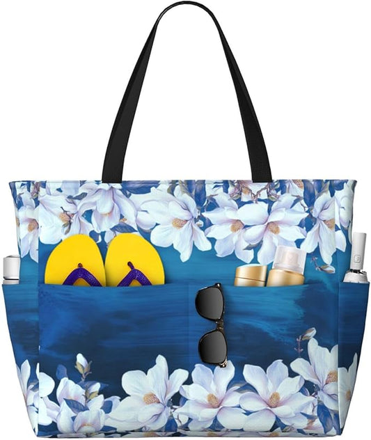 Large Beach Bag for Women Waterproof Foldable Travel Shoulder Tote Bag with Pocket for Weekender Pool Vacation
