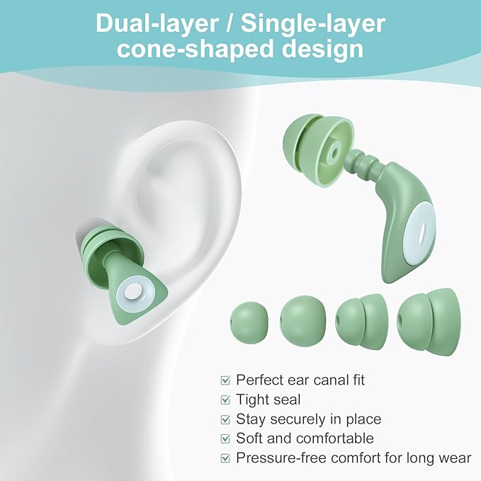 Talatex Sleep Earplugs for Side Sleepers - 32dB Noise Reducing, Reusable & Washable, Ultra Soft Dual-Layer Cone Design for Bed, Travel & Focus (Mint Teal, Medium)