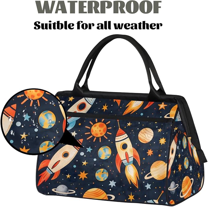 Space Galaxy Rocket Overnight Weekender Bag for Women Men Travel Duffel Bags Waterproof Luggage Carry on Sports Yoga Gym Bag