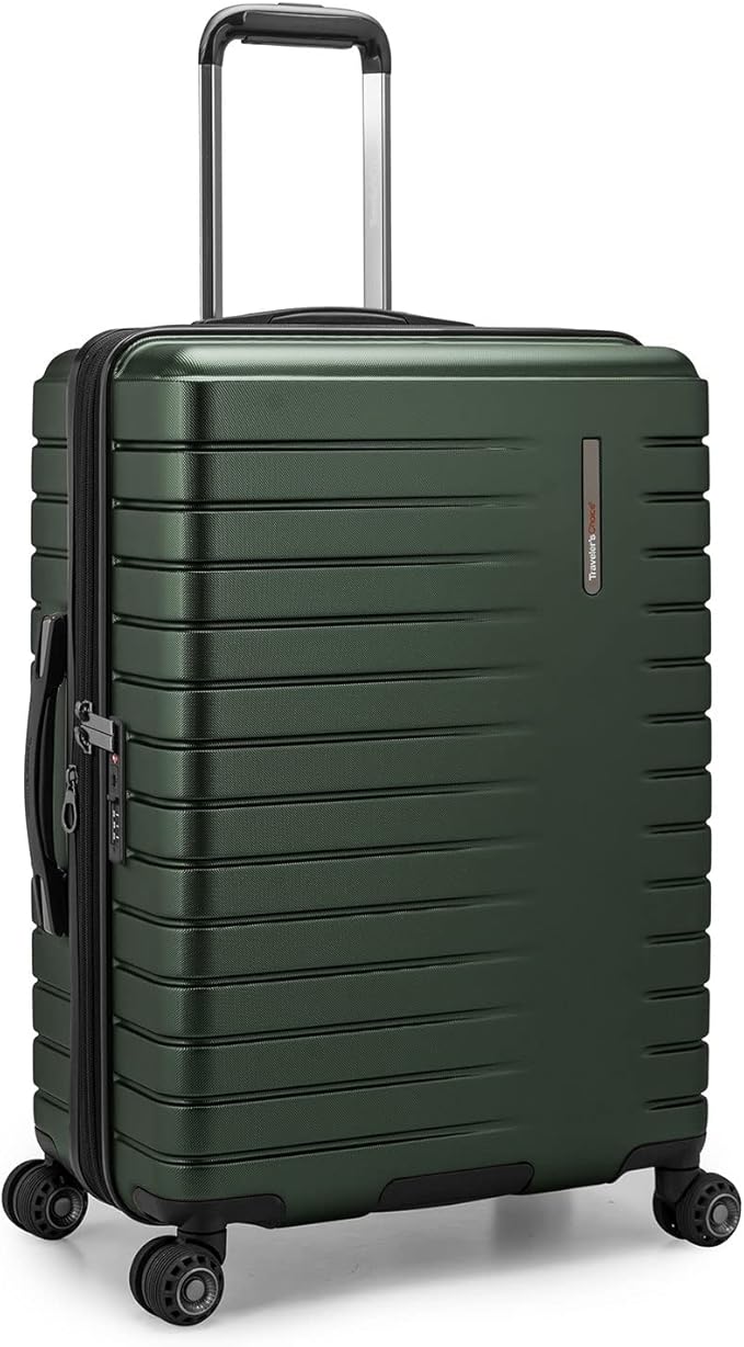 Traveler's Choice Archer Polycarbonate Expandable Luggage with Spinner Wheels, Green, Checked 26-Inch