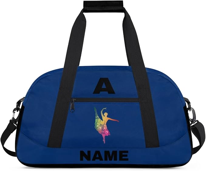 Personalize-Kids-Sports-Duffel-Bags With Custom Name Text Carry-On Overnight Travel Gym Lightweight Dance Pattern Sports Bags For Girls Boys Kids,Blue 3