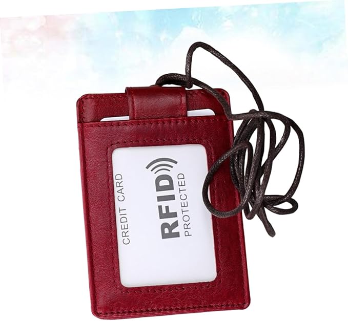 Leather RFID Boarding Pass Id Holder for Travel Lightweight Hanging Neck Style Document Organizer for Students Professionals Red