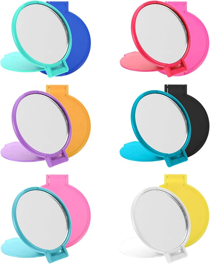 12 Pcs Mini Folding Mirror 2.4 in Pocket Travel Mirror Portable Round Compact Mirrors Vintage Small Makeup Mirrors for Purse Daily Use Party Favors Women Girls Gifts (Blue, Yellow, Orange)