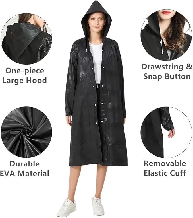 Eva Rain Ponchos for Adults, 2 Pack Reusable Raincoat for Women and Men, Lightweight Rainwear Rain Jackets with Hood