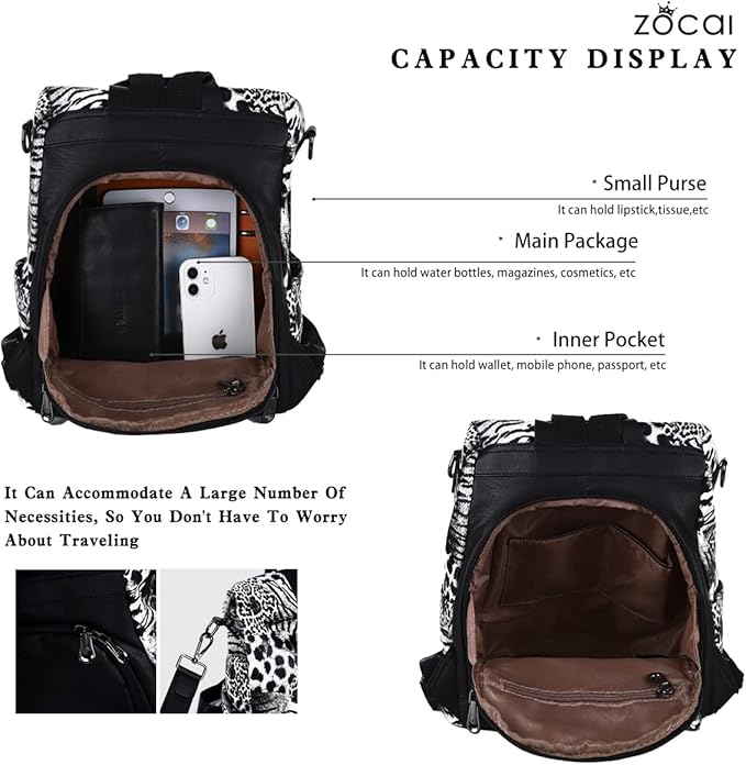ZOCAI Backpack Purse for Women Fashion Backpack Purses PU Leather Daypacks Anti-Theft Shoulder Bag Satchel Purse