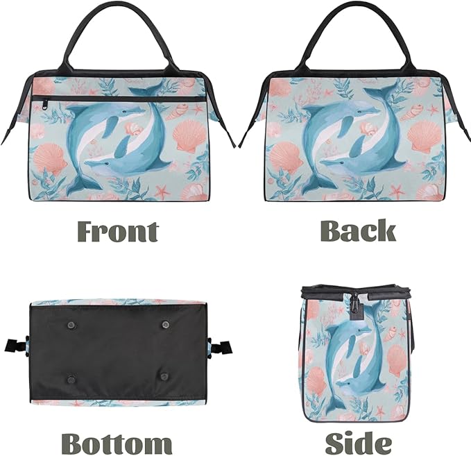 Travel Duffel Bag, Dolphin Shell Ocean Waterproof Sports Gym Duffle Bag, Large Capacity Weekender Carry On Overnight Bags for Women Men