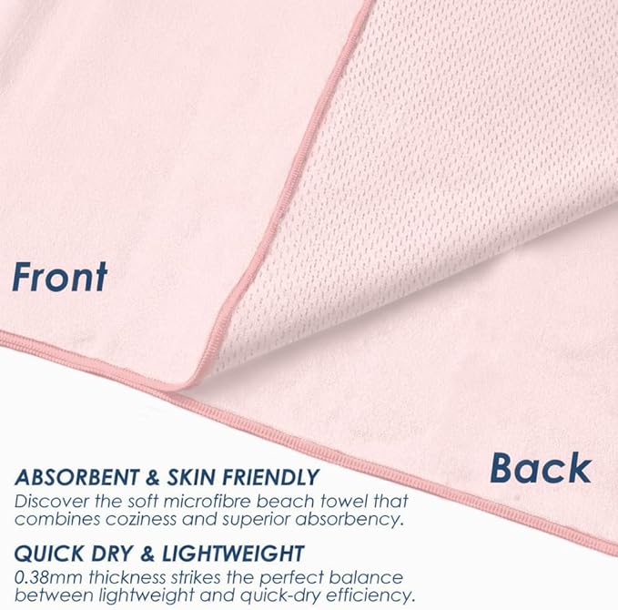 Microfiber Towel Large for Beach, Travel, Swimming, Bath, Pool–Quick Dry, Ultra Compact, Sand Free, Lightweight & Super Absorbent(Light Pink,60x30 in)