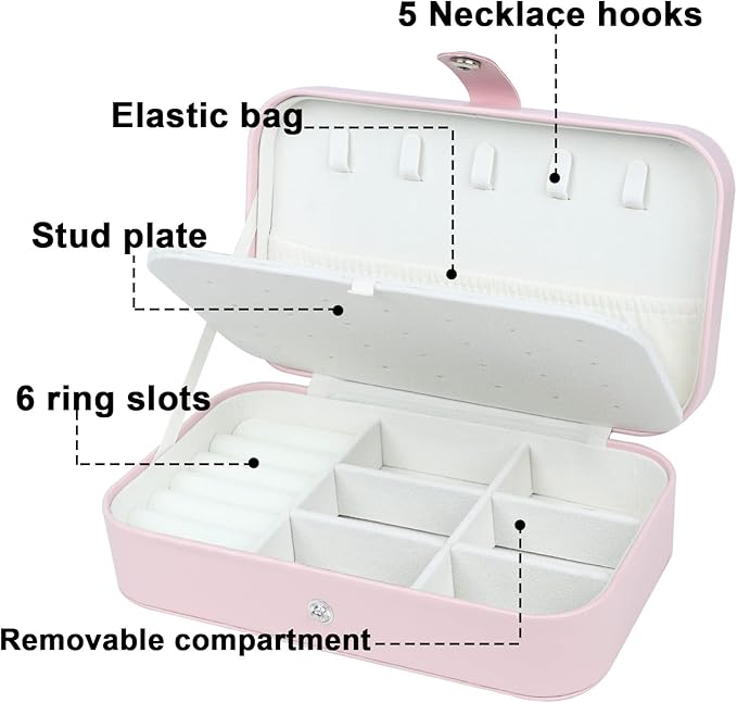 Travel Jewelry Box,Upgraded Travel Jewelry Case,Portable Jewelry Boxes for Women,PU Leather Jewelry Box,Travel Jewelry Organizer for Necklaces,Rings,Earrings,Bracelets,Black