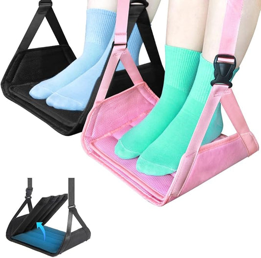 Foot Hammock for Plane Travel, Upgraded Wide Airplane Foot Hammock with Detachable Hardboard, Portable Footrest for Air Travel Essentials Long Flights Flying, Adjustable Foot Rest Leg Hammock
