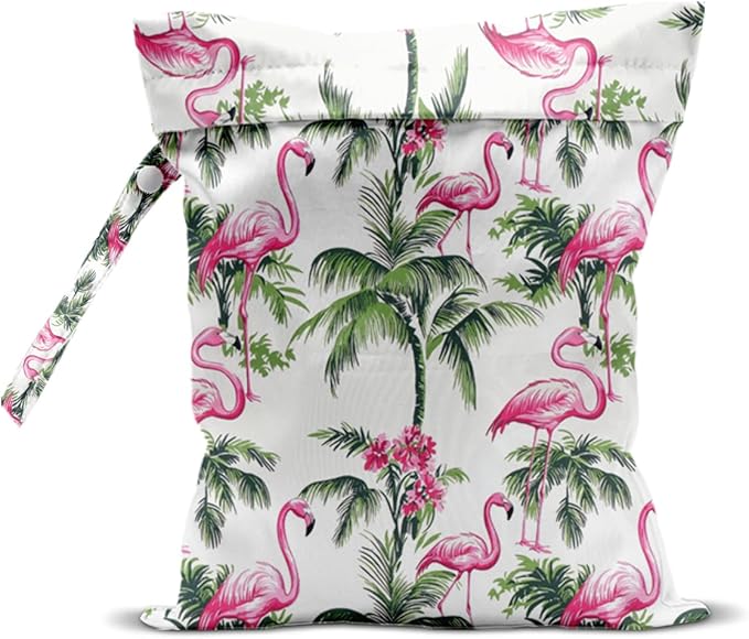 Wet Bag for Swimsuit, Beach Travel Essentials Wet Dry Bag, for Sunscreen Toiletry Dirty Clothes Yoga Gym Diaper, Friends Summer Beach Vacation Gifts. Palm Tree Flamingo