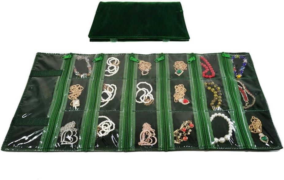 Travel Jewelry Roll Bag Portable Organizer Pouch With Grids&PVC Cover Storage Bags for Necklace, Bracelet, Bracelet,Ring, Badge, Pendant