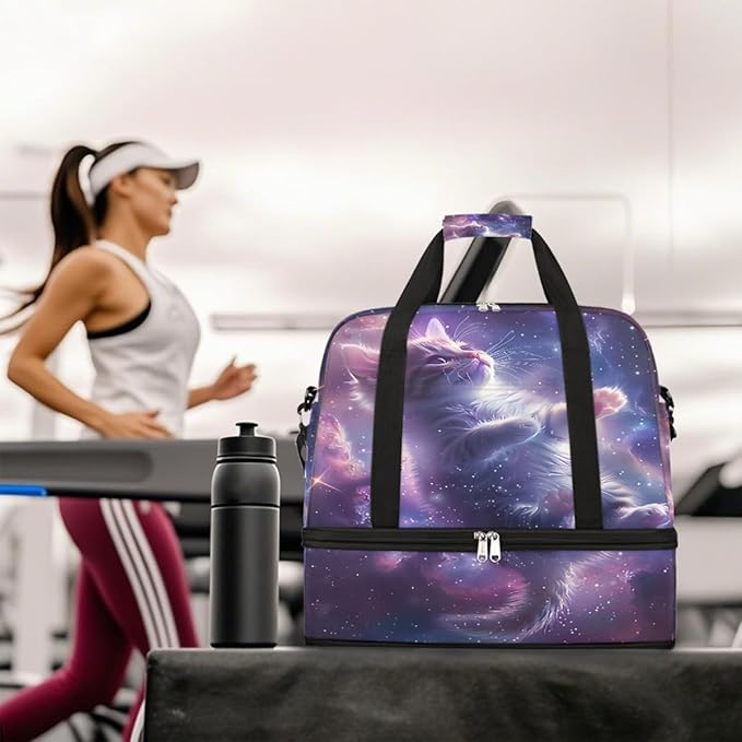 Purple Galaxy Kitten Cat Large Weekender Bag with Shoe Compartment Travel Duffel Bags for Women Carry On Hospital Overnight Bag Foldable Personal Item Travel Bags Tote Gym Sports Airplanes
