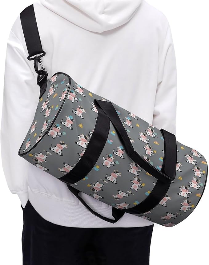 Dance Sports Gymnastics Bag Cute Cartoon Cow Print Foldable Gym Bags Lightweight Travel Sports Bag Unisex Gym Duffel Bags