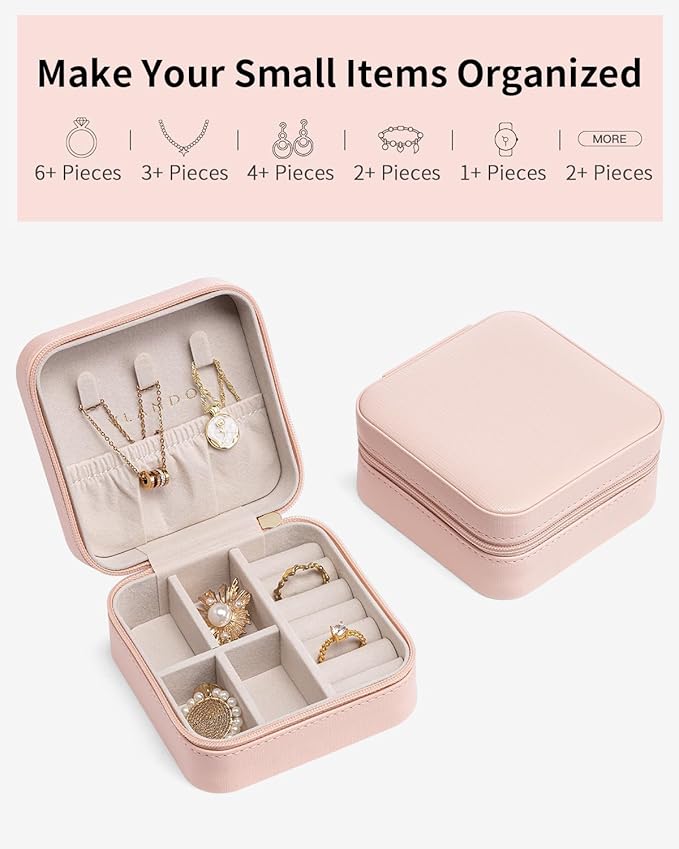 VLANDO Travel Jewelry Case - Teacher Appreciation Gifts for Women - Small Jewelry Travel Organizer Box Travel Essentials Gift for Teen Girl Women - Pink*6 pack