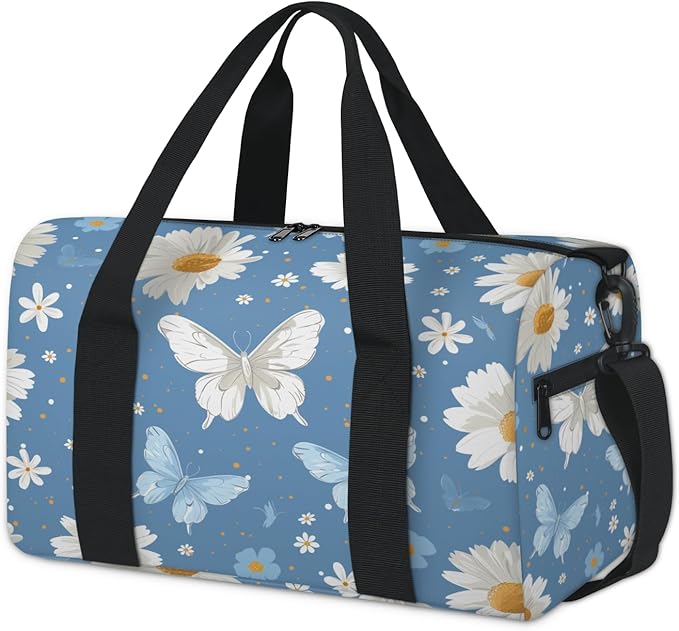 Daisy Butterfly Travel Duffle Bag for Women Men, Overnight Weekender Bag, Carry on Tote for Sport Gym