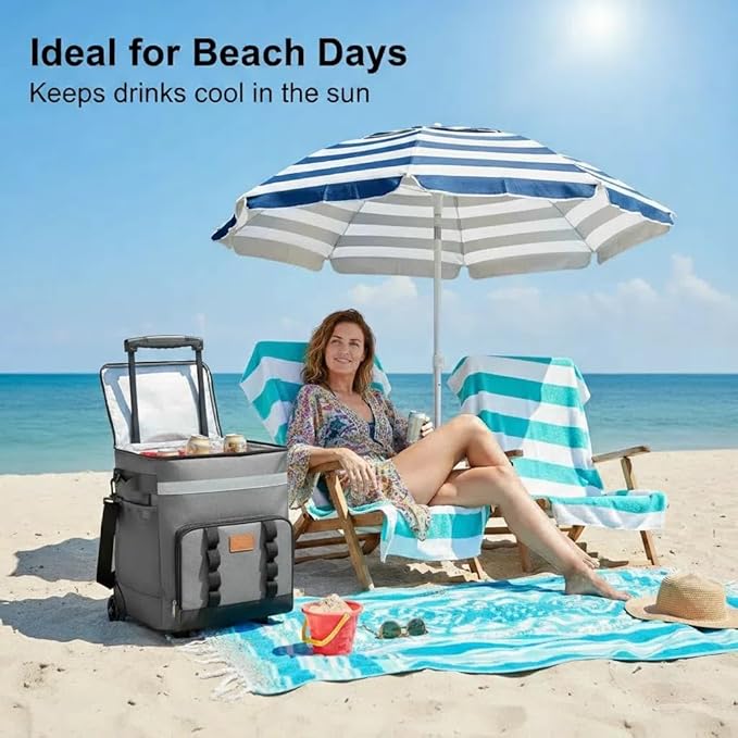 Insulated Rolling Cooler with Wheels - Soft Leak Proof Ice Chest for Camping, Travel and Lunch - Portable Wheeled Advanced Insulation