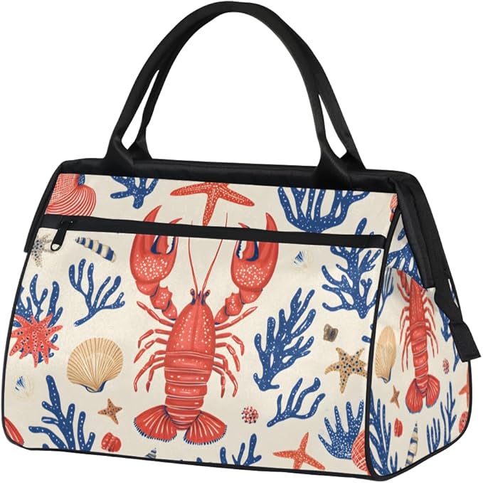 Ocean Crayfish Nautical Overnight Weekender Bag for Women Men Travel Duffel Bags Waterproof Luggage Carry on Sports Yoga Gym Bag