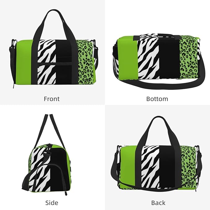 Leopard Print, Zebra Print, Animal Print, Green Women'S Gym Duffle Bag With Shoes Compartment, Ideal For Travel, Gym, Sports, Duffel, Weekender