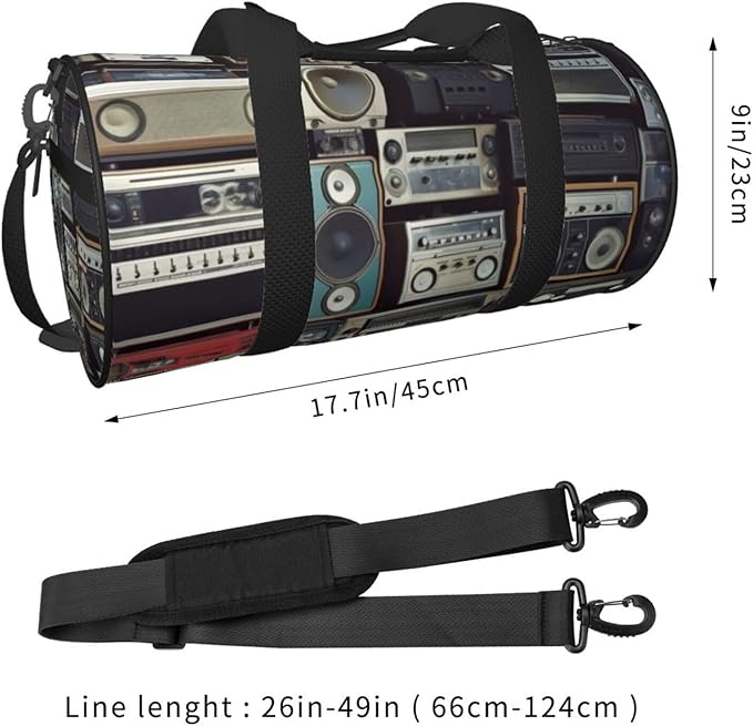 Vintage Wall of Radio Boombox Sports Gym Bag for Women Men Travel Duffel Bag Tote Weekender Bag Canvas Carry on Overnight Bag for Travel Swimming Fitness Workout Sports Duffle Bag