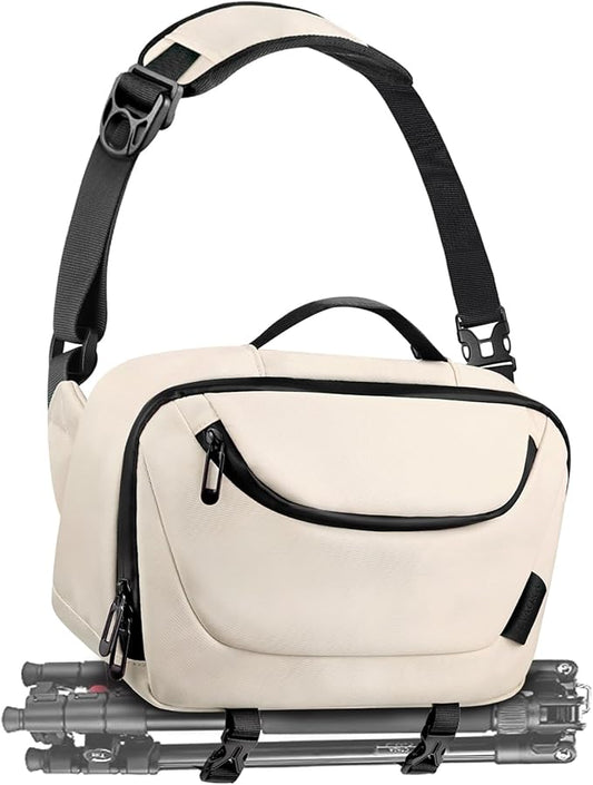 Camera Sling Bag,Waterproof Camera Case with Tripod Holder,Lightweight DSLR/SLR/Mirrorless Camera Bags Crossbody for photographers-Beige