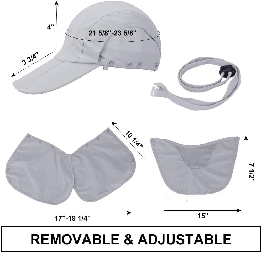 Foldable Sun Cap, Fishing Hats, UPF 50+ Protection Caps with Face Mask Neck Flap