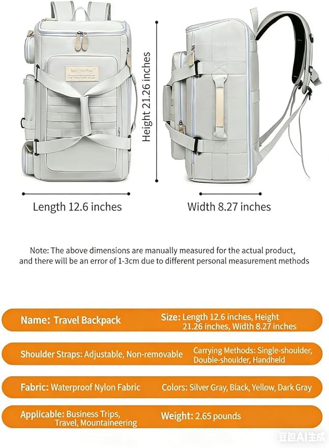 Large Capacity Travel Duffle Bags Gym Backpack Wet Dry Separation Shoulder Bag Outdoor Sports Backpacks with Overnight(Black)