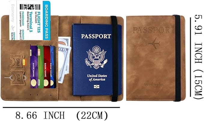 Luggage Tag and Passport Holder Set,Passport Cover with Card Slot and Boarding Pass Slot Combo,Passport Travel Must Have, Waterproof and Scratch Resistant Travel Accessories（Brown）