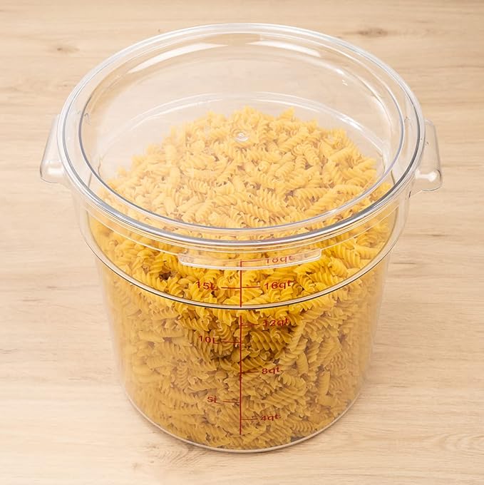 Restaurantware Met Lux 18 Quart Food Storage Containers 10 Round Commercial Storage Containers - Lids Sold Separately With Volume Markers Clear Plastic Food Prep Buckets Space-Saving Storage