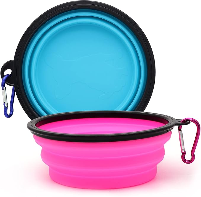 2-Pack Small Dog Travel Bowl, Collapsible Bowls for Dogs, Foldable Cat Water Bowl, Portable Pet Feeding Watering Traveling Dish (Pink & Light Blue)