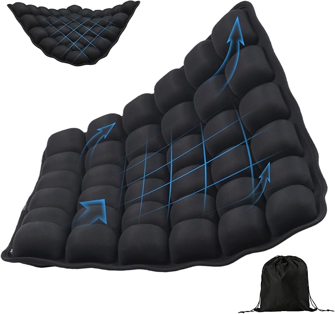 Portable Airplane Seat Cushion Inflatable – 3D Air Cell Tech with Built-in Pump, Adjustable Firmness for Back & Tailbone Support, Ideal for Long Flights, Office, Car, Wheelchair – Comes with Carry Bag