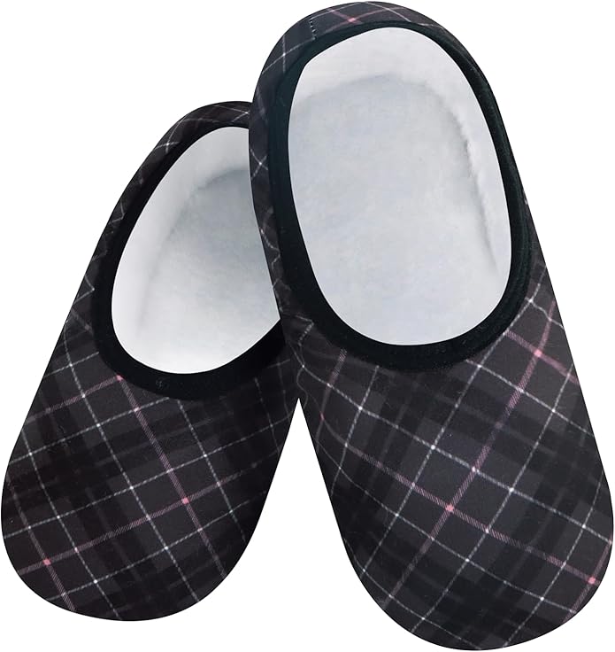 Snoozies Cozy Womens Slipper Socks with Grips Plaid Lines Sherpa-Lined Non-Slip House Slippers