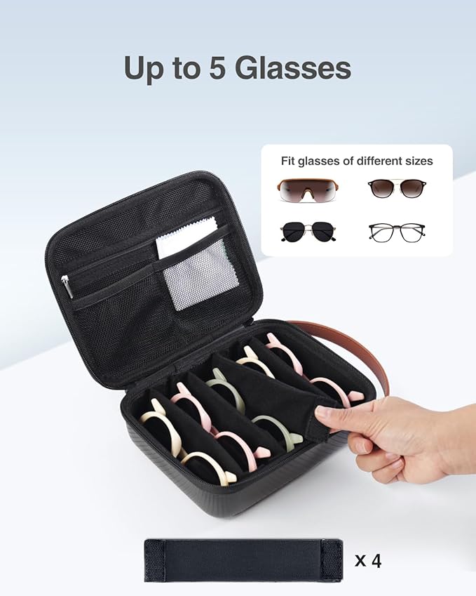 Luxtude Travel Sunglasses Organizer Case for Women Men, Glasses Case Multiple Pairs w/Adjustable Slot, Sunglass Storage Cases