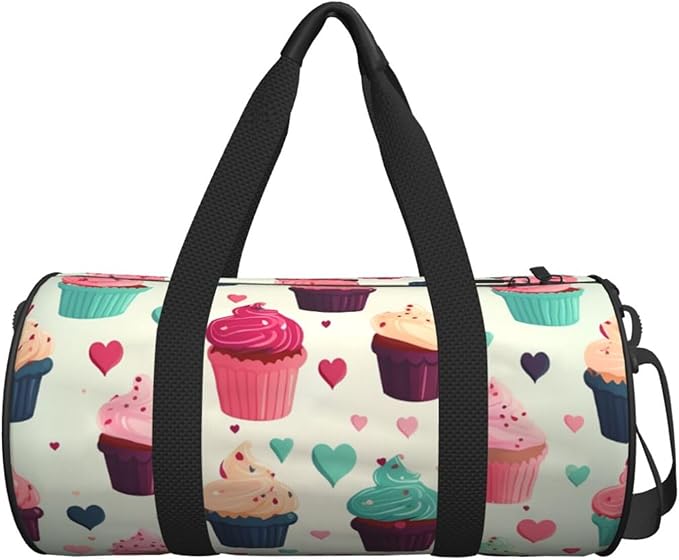 Travel Duffel Bag Lightweight Carry On Weekender Overnight Bags Cupcake candy hearts sweet Sports Tote Gym Backpack with Adjustable Strap Hospital Bags Foldable Luggage Bag for Women Men