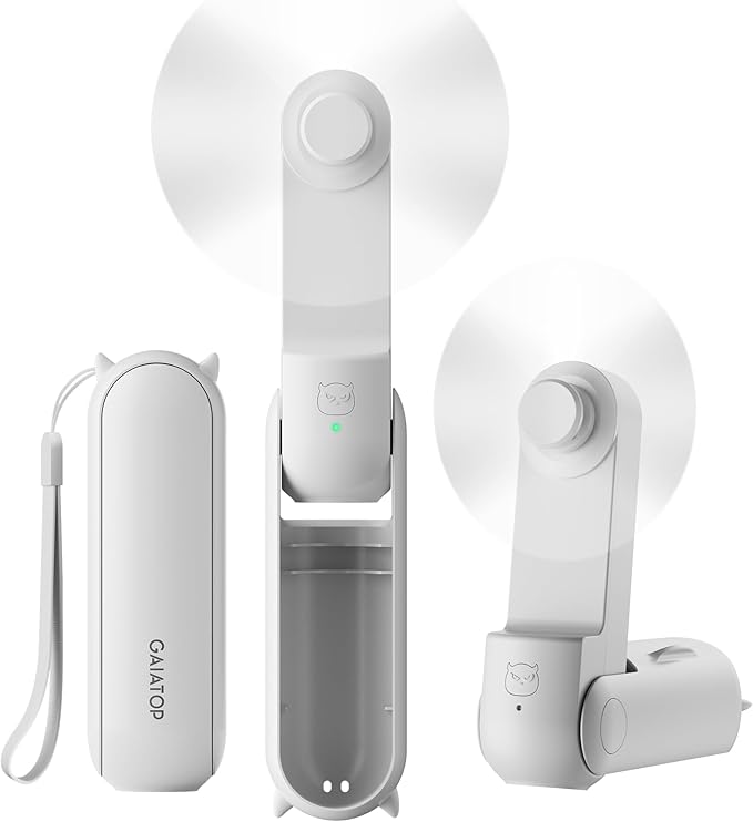 GAIATOP Portable Handheld Fan, 3 IN 1 Mini Foldable Travel Fans [17H Max Cooling Time] with Power Bank, Pocket Design USB Rechargeable for Travel Concert Lash Makeup, Summer Gifts for Women Girl White