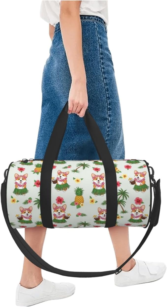Travel Sports Gym Bag Duffel Sports Bags Hawaiian Tropical Summer Corgis Pineapple Palm for Women or Men Training Swim Yoga