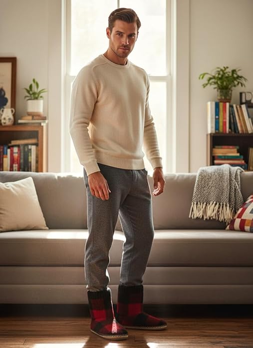 cosyone1997 Boot Slippers for Men Indoor Soft Sole, Warm Fuzzy Slipper Socks with Non Slip Grips