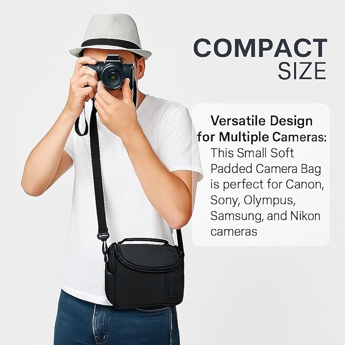 Small Padded Camera Bag with Shoulder Strap – Compact DSLR & Mirrorless Camera Carrying Case, Lightweight Protective Crossbody Case