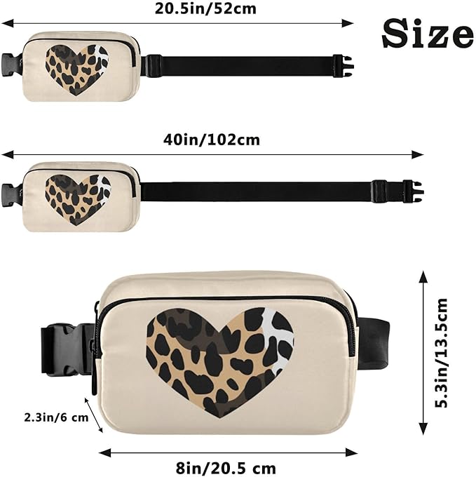 Leopard Heart Fanny Pack for Women Men Water Resistant Fashion Waist Packs with Adjustable Strap Belt Bag for Travel Workout Jogging Hiking 21217966
