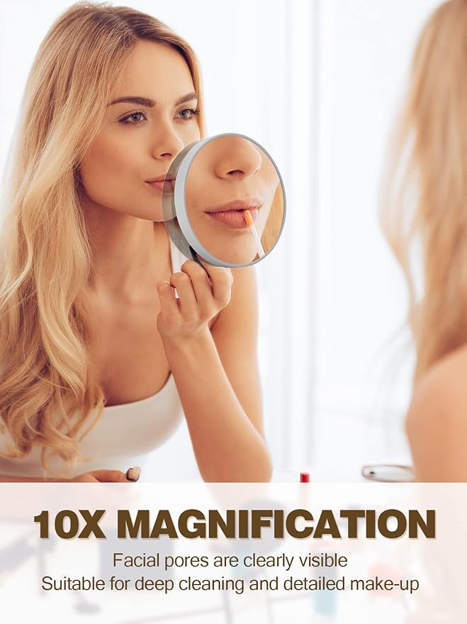 10X Magnifying Mirror with 2 Suction Cups, 3.5 inches Magnified Makeup Mirror and Slant Tweezers,Grey,1PC
