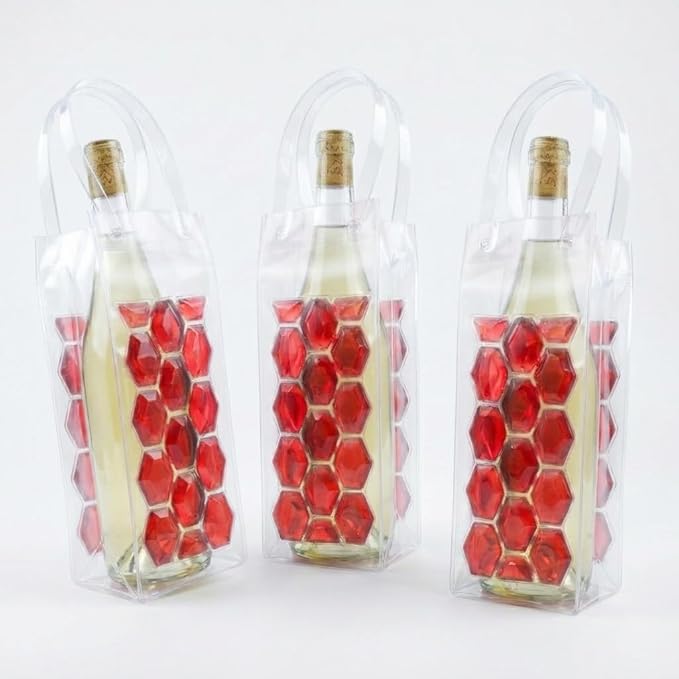 Portable Wine Chiller Bag - Collapsible Clear PVC Ice Bucket for Champagne & Beer - Reusable Wine Cooler Sleeve with Handle - Leakproof Carrier Tote for Picnics, BBQ, BYOB & Outdoor Parties (red)